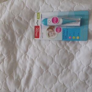 NWT Playtex Baby Thermometer And White Quilted Bedding Set